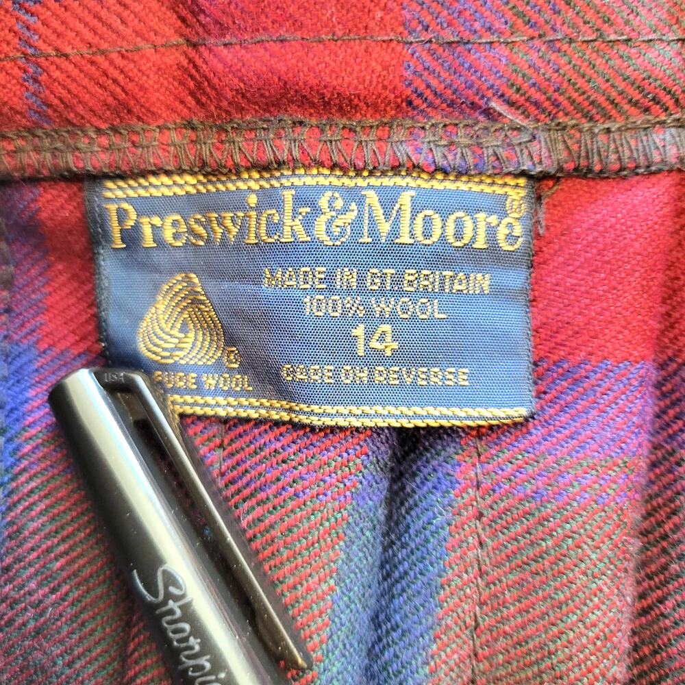 Vintage Preswick & Moore Skirt Womens 4/6 Red Wool Plaid Pleated Academia Preppy - Picture 3 of 8